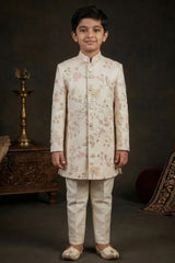 Boys Cream Bandhgala Jodhpuri Set With Intricate Floral Embroidery