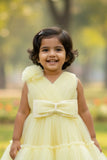 Yellow Tulle Party Wear Frock with Oversized Bow For Girls