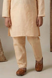 Peach Embroidered Linen Kurta Set For Boys