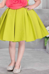 Lime Green Floral Embellished Party Wear Frock For Girls