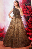 Golden Brown Sequined Partywear Gown For Girls