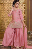 Dusty Rose Embroidered Palazzo Set with Dupatta For Girls