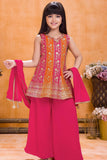 Rani Pink and Orange Embroidered Palazzo Set with Dupatta For Girls