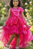 Rani Pink High-Low Party Frock with Ruffles For Girls
