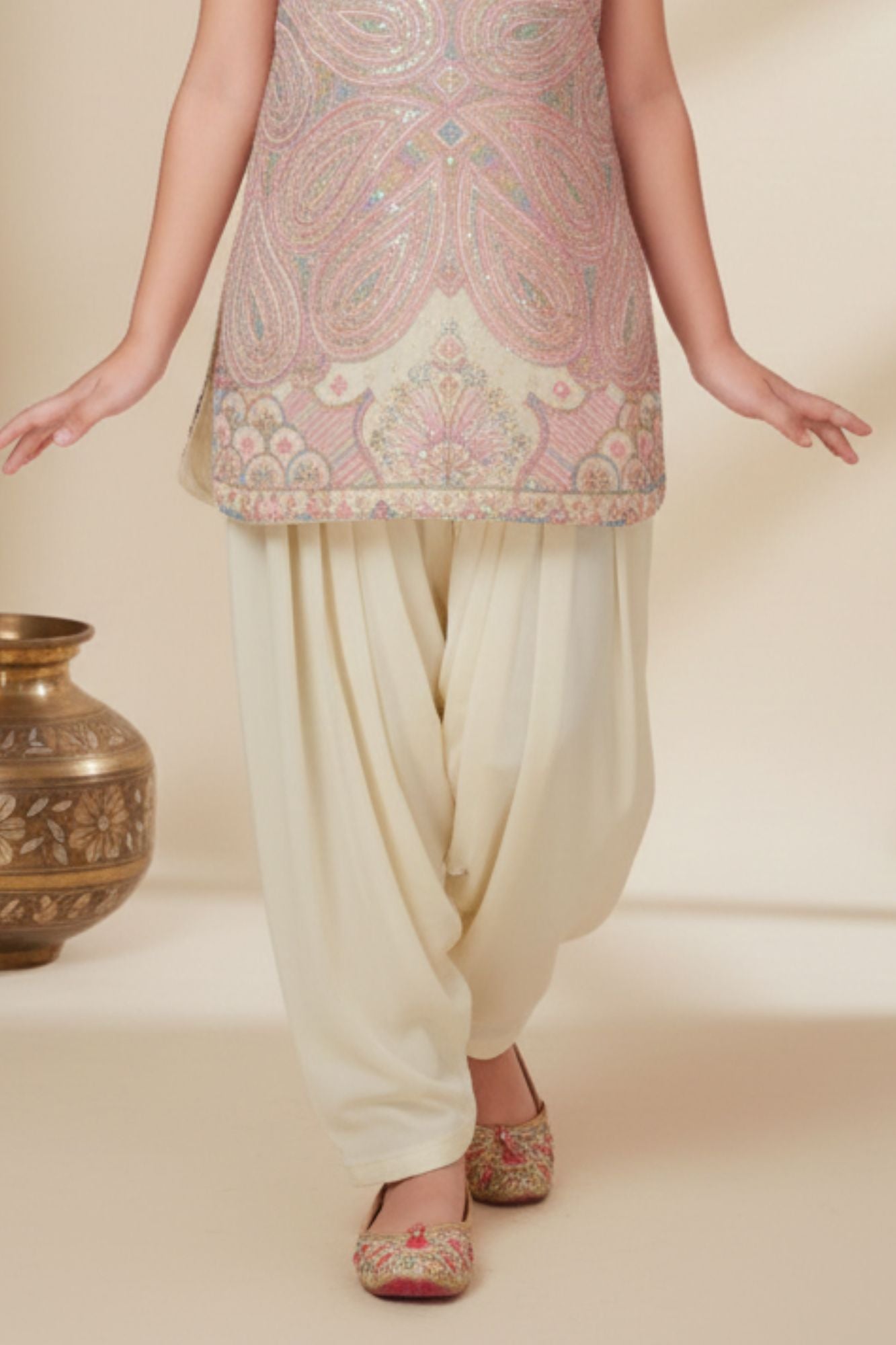 Multicolor Sequins Embroidered Kurti with Patiala Pants For Girls