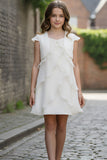 Cream Layered Ruffled Party Dress With Shrug For Girls