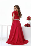Designer Red Floral Appliqué Party Wear Gown For Girls