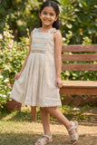 Beige Embroidered Frock With Pleats For Girls