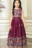 Dark Purple Floral Embroidered Ethnic Lehenga Choli for Girls