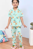 Soft & Stylish Mint Green Pineapple Printed Night Suit Set for Girls