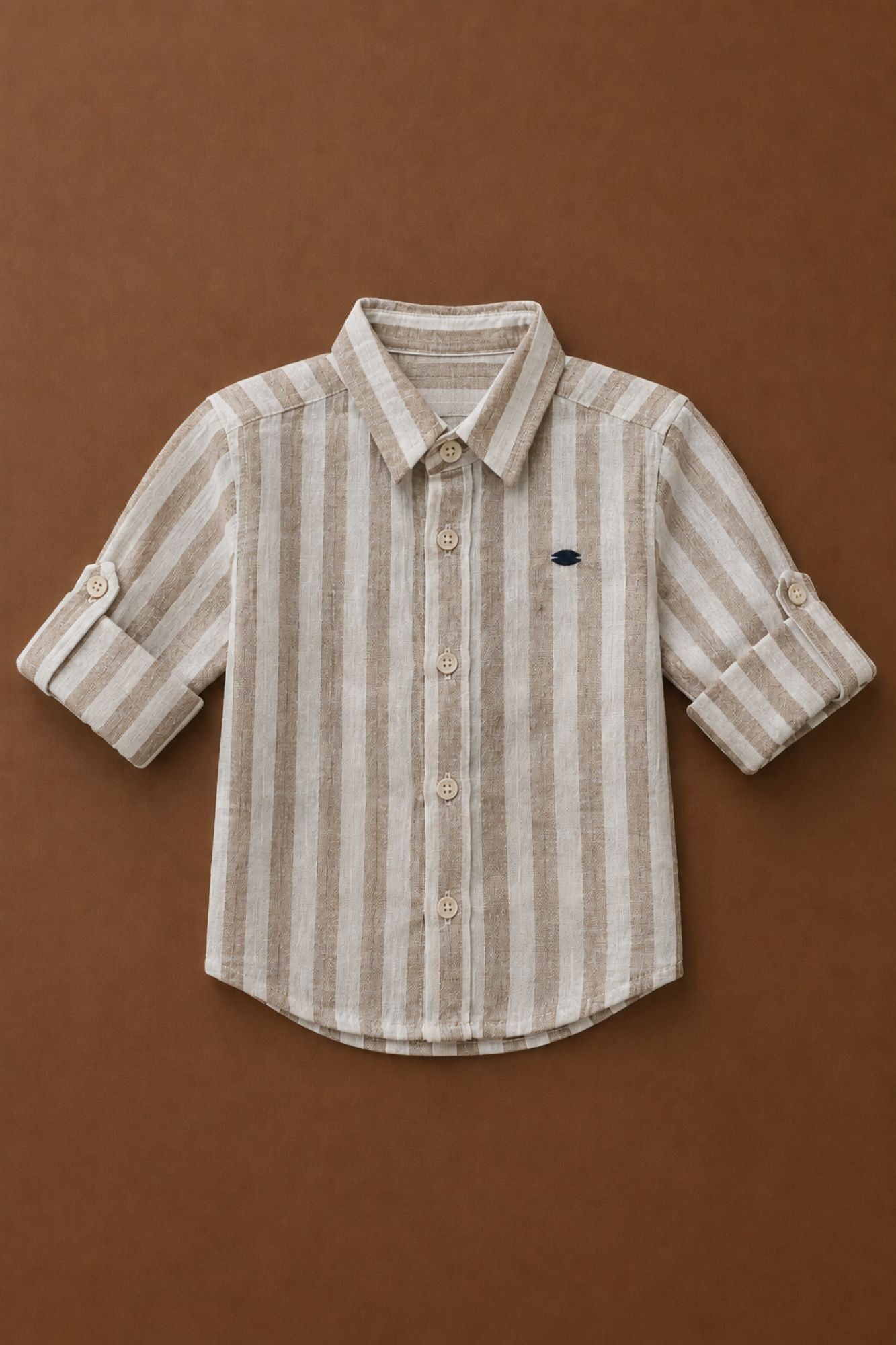 Boys Beige & White Striped Full Sleeve Casual Shirt