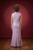 Girls Lavender Sequins Embellished Mermaid Gown with Textured Lace Detailing