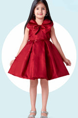 Maroon Bow Embellished Party Wear Frock For Girls