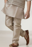 Fawn Embroidered Kurta Pajama Set with Ethnic Jacket for Boys