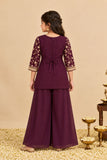 Girls Wine Sequin Embroidered Palazzo Set with Dupatta
