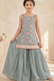 Powder Blue Floral Embroidered Palazzo Set For Girls