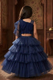 Girls Navy Blue One-Shoulder Ruffle Party Wear Lehenga Choli