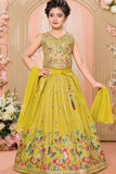 Yellow Multi-Color Butterfly Sequins Embroidered Lehenga Choli Set for Girls