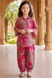 Rani Pink Botanical Floral Printed Co-ord Set For Girls