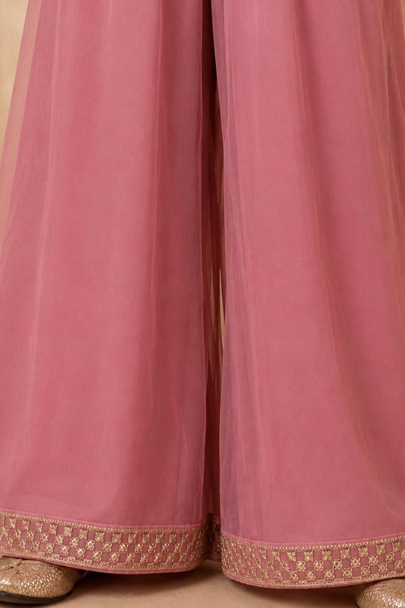 Pink Embroidered Kurti And Palazzo Set for Girls