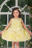 Blooming Princess Yellow Rosette Embellished Party Frock For Girls