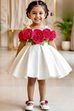 Girls Cream 3D Floral Applique Party Wear Frock