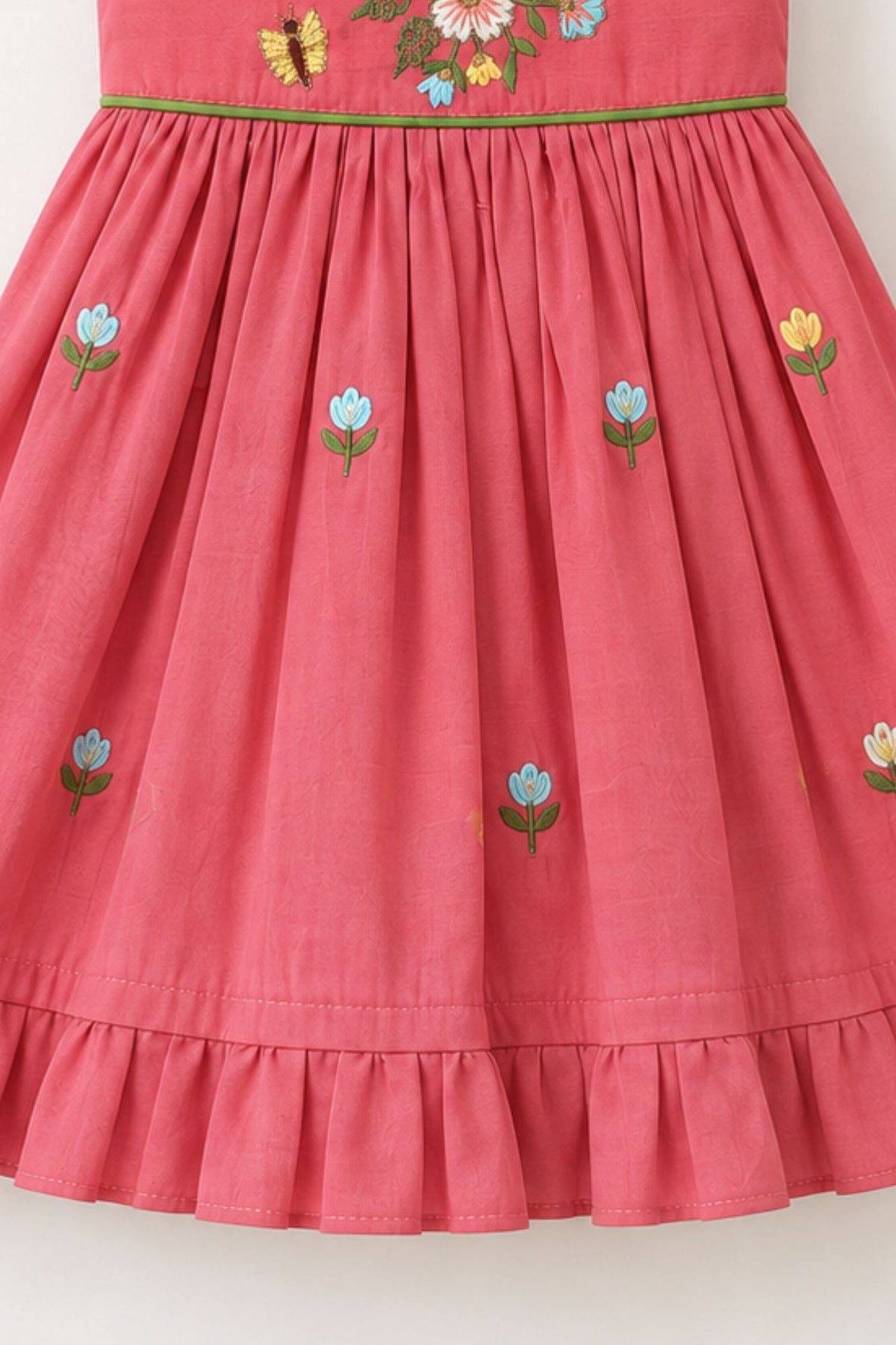 Onion Pink Embroidered Ruffle Sleeve Flared Dress For Girls