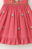 Onion Pink Embroidered Ruffle Sleeve Flared Dress For Girls