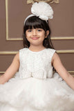 White Bead Work Party Wear Tailback Frock For Girls