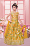 Mustard Yellow Embroidered Silk Lehenga Choli with Dupatta For Girls