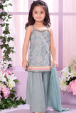 Sea Blue Embroidered Sharara Set with Sleeveless Kurti And Dupatta For Girls