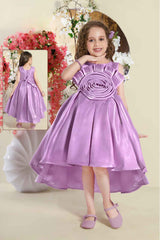 Purple Sleeveless And Floral Embellished Tailback Frock For Girls