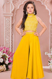 Yellow Embroidered Crop Top with Palazzo Pant For Girls