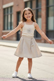 Beige Embroidered Jacket & Skirt Co-ord Set For Girls