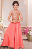 Coral Peach Embroidered Palazzo Set For Girls