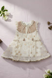 Cream Zari Embroidered Dress  For Girls
