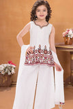 White Sequin Embroidered Palazzo Set with Dupatta For Girls