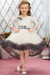 White Frock With Floral And Ruffled Embellished For Girls