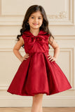 Maroon Bow Embellished Party Wear Frock For Girls