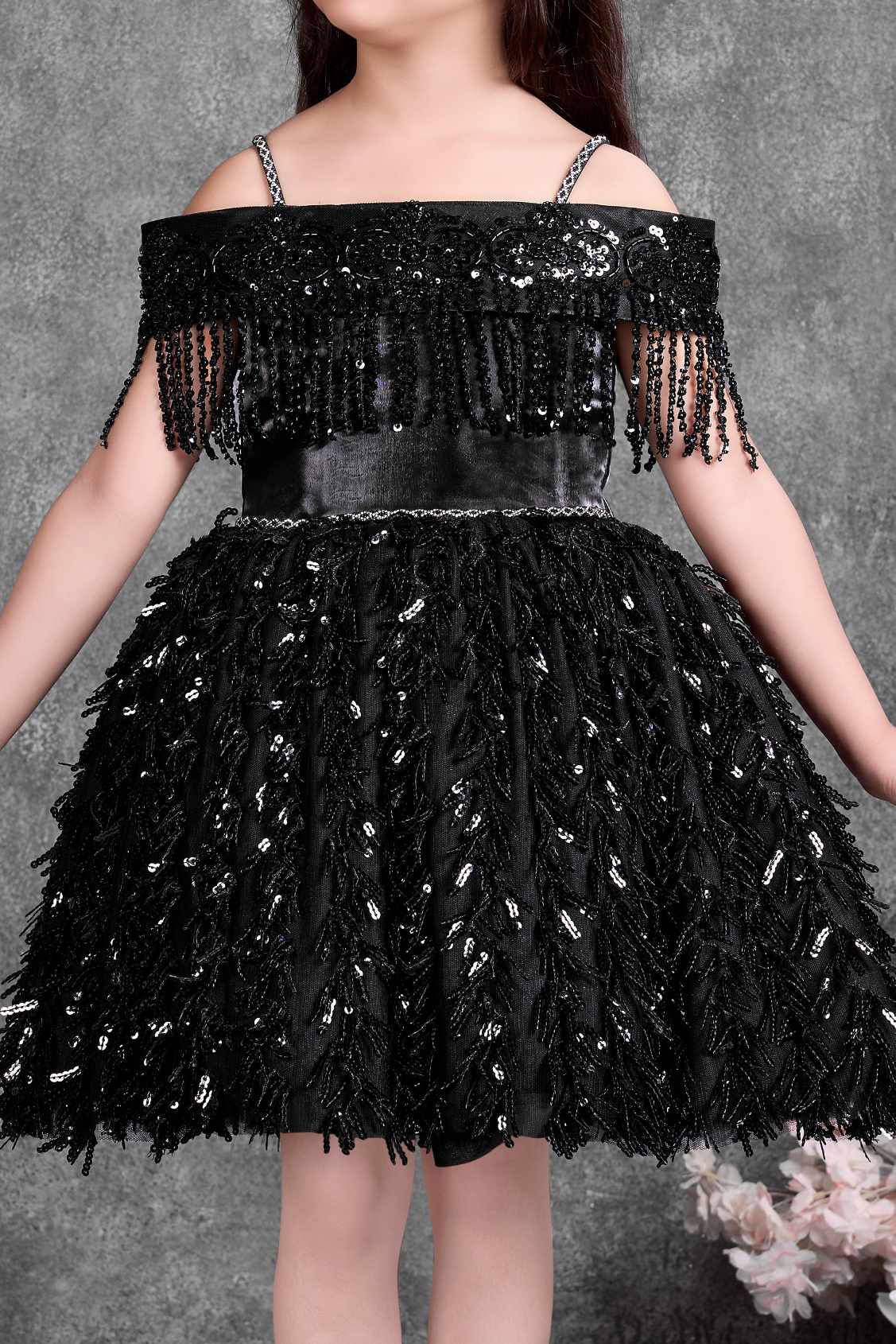 Black Sequin Party Frock For Girls