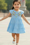 Elegant Blue Hakoba And Embroidered Frock For Girls