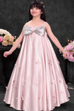 Blush Pink Party Wear Gown With Sequin Bow And Butterfly Applique For Girls