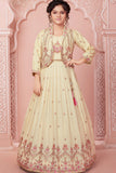Ivory 3-Piece Embroidered Jacket Lehenga Set for Girls