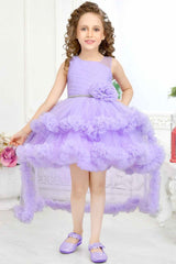 Lavender Multilayered Frock With Floral Embellished For Girls