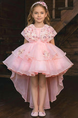 Girls Blush Pink Floral High-Low Party Wear Frock