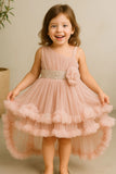 Dusty Pink Layered Ruffled With Sequins Party Frock For Girls