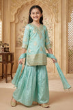 Girls Sea Green Sharara Set With Zari Embroidery And Dupatta