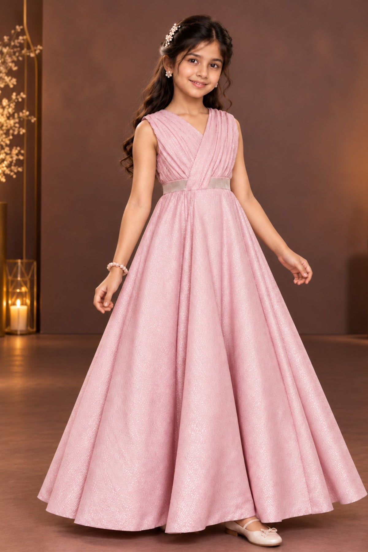 Blush Pink Shimmer Party Gown For Girls