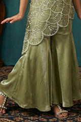 Girls  Green Embroidered Sharara Set with Pearl Work