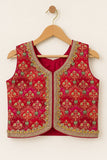 Green And Red Embroidered Lehenga Choli Set with Dupatta for Girls